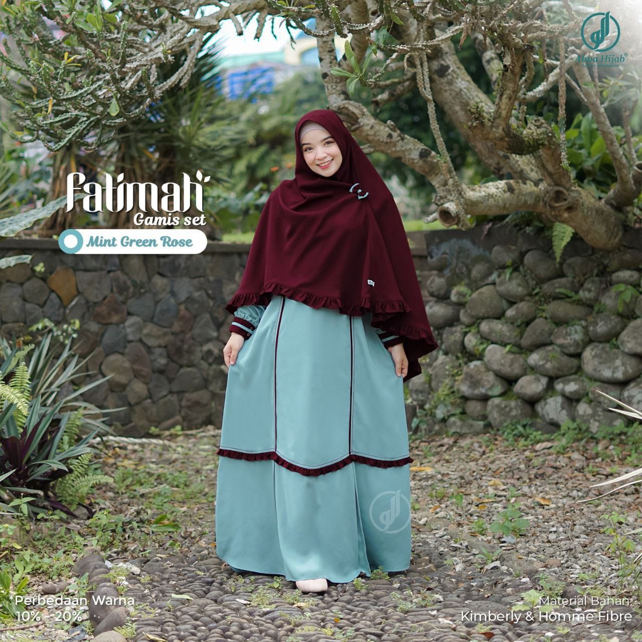 Fatimah Gamis Set Mint Green Rose
