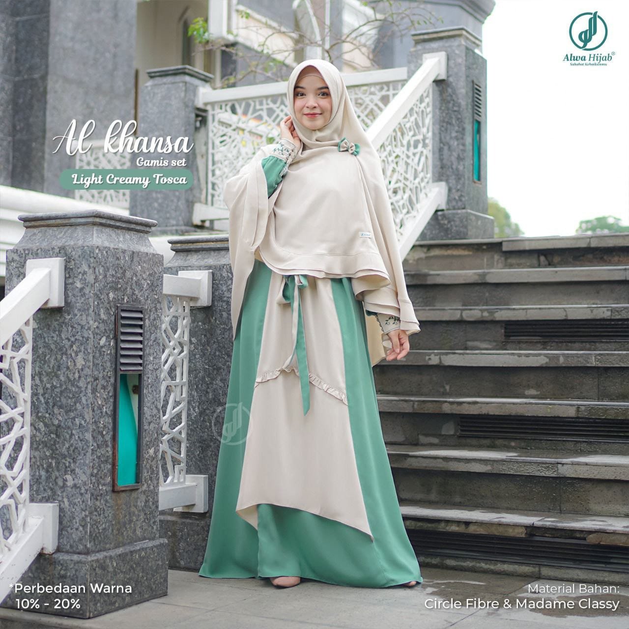 Al Khansa Gamis Set Light Creamy Tosca